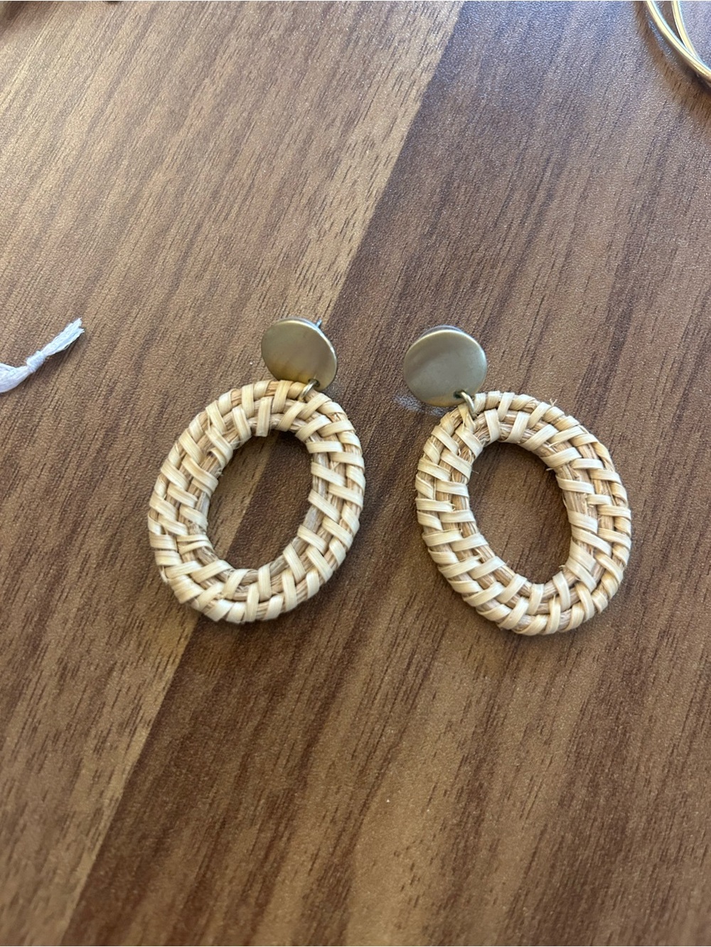 Woven Oval Drop Earrings - Natural Beige